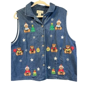 Westbound Mujer L Azul Oso de Peluche Navidad Abotonado Chaleco Fiesta/Vacaciones Ropa   - Imagen 1 de 9