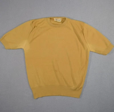 Vintage 50s Sweater Womens Small Gold Nylon Short Sleeve Ban Lon Mademoiselle - Image 1 of 4