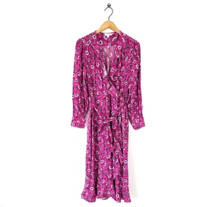 M&S Per Una Pink Floral Midi Wrap Dress Long Sleeve Size 14 - Picture 1 of 8