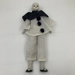 Vintage Pierrot Clown Doll 54cm Porcelain Head & Hands Blue White Outfit - Picture 1 of 16