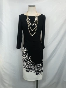 Vestido de noche negro Lauren Ralph Lauren para mujer manga floral talla 6 - Imagen 1 de 16
