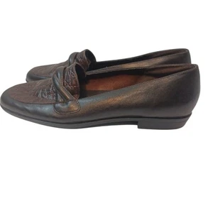 Pappagallo Loafers Womens 8N Vintage Brown Leather Pebbled Toe Top - Picture 1 of 7