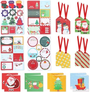 Christmas Gift Tags Stickers 256pcs – 8 Gift Tags with Ribbon & 8 Mini Greetin - Picture 1 of 6