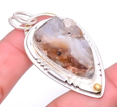 Desert Rose Drusy - India 925 Sterling Silver Fine Art Pendant 2.34" A376 - Image 1 of 4