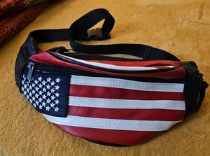 Marsupio bandiera USA similpelle ricamato cinturino regolabile vintage - Foto 1 di 8