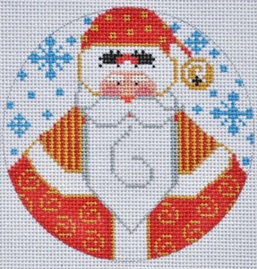 Needlepoint Handpainted Danji Santa with Holly 4" - Picture 1 of 4