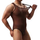 Men's Leotard Bodysuit Mesh Underwear High Cut Fitness Thong Singlet Top GYM