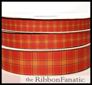 3 Yards 5/8" oder 7/8" oder 1,5" Orange Gold Braun Herbst Karo Ripsband - Bild 1 von 2