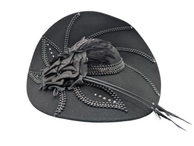 VTG Ms Divine Wide Brim Feather Black Hat Spanish Derby Rhinestone Wedding ON14 - Image 1 of 4