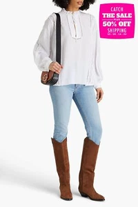 RRP€285 IRO Crepe Oversized Top FR36 US4 UK8 S White Lace Trim Long Sleeve - Imagen 1 de 8
