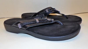 Minnetonka Womens leather Sandals Silverthorne Black Thong 10 M 700001 - Picture 1 of 6