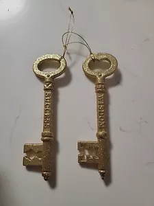 Goldglitzer Skelett 2er Set Schlüssel Weihnachtsschmuck Erfolg Weisheit - Bild 1 von 5