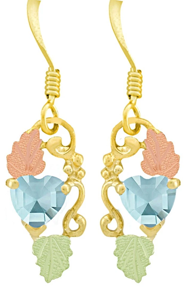 Pendientes colgantes de oro Black Hills de 10 quilates con corazón color aguamarina circonita cúbica Foto 1 de 1