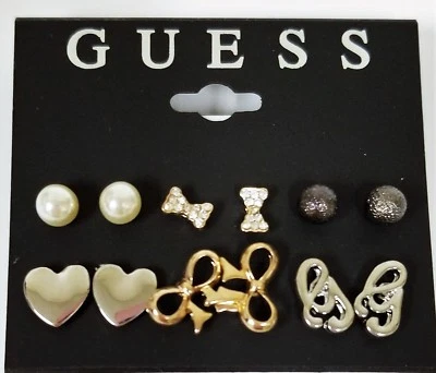 JUEGO DE 6 PENDIENTES ADIVINAR PLATA, ROSA, ORO, ARCO DE PERNO PRISIONERO DE METAL, CORAZÓN, PERLAS Foto 1 de 3