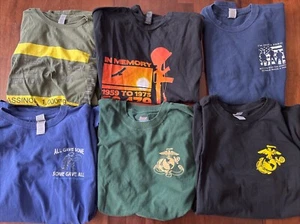 Men’s 6 T Shirt Lot Size Large Military USMC Vietnam Veterans Hero Graphic - Picture 1 of 11