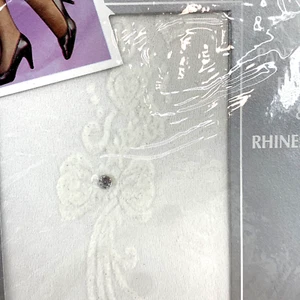 Vintage Hibaly Pantyhose White Flocked Bow & Rhinestone One Size 100-175lb Pinup - Picture 1 of 5