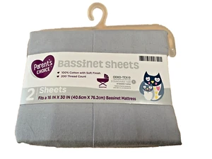NIP Parent's Choice Gray Colored BASSINET SHEETS 100% Cotton 200 Thread Count - Picture 1 of 2