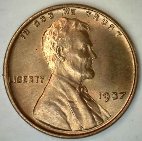 1937 Lincoln Wheat Cent Coin 1c Uncirculated Toned Spots Less Than Perfect Penny Cover