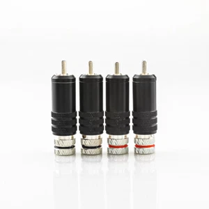 Set Of 4 HI-End Silver Plated Phono RCA PLUGS Locking RCA Connector 9mm cable - Picture 1 of 9