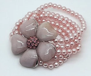 B001 PURPLE FAUX PEARLS BEAD CRYSTAL FLOWER CHARM STRETCH FASHION BRACELETS - Bild 1 von 6