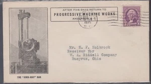 Cubierta publicitaria Progressive Machine Works 1935 - Anderson, SC a Bucyrus, Ohio - Imagen 1 de 1