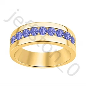 0.45 Ctw Lab Created Tanzanite 14K Yellow Gold Plated Wedding Band Men's Ring - Picture 1 of 5