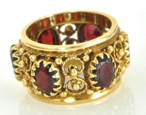 VINTAGE BEAUTIFUL 14K YELLOW GOLD RING RED GARNET STONES ETERNITY BAND S6 9.7G - Picture 1 of 1
