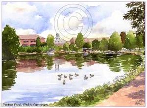 Perton Pool Wolverhampton Aquarell Künstler Druck Grusskarte 8"x 6" - Bild 1 von 1