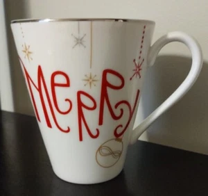 Lenox EAT DRINK & BE MERRY Platinum Trim Porcelain Holiday Christmas Mug - Picture 1 of 6