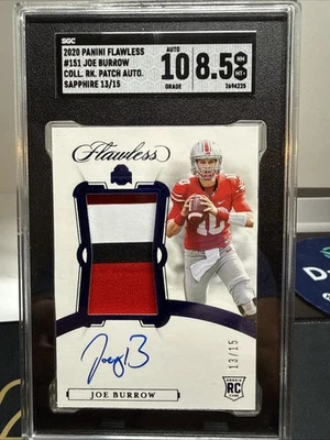 2020 Panini Flawless Joe Burrow Rookie Patch Autograph Sapphire /15 POP 1 - Image 1 of 3