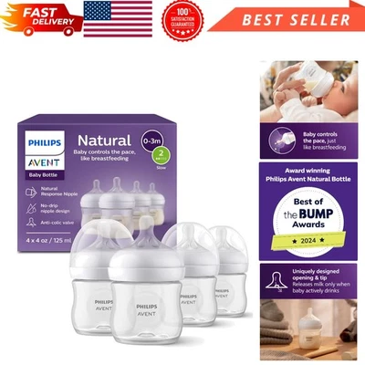 Mamadeiras ventiladas seguras pacote com 4 com mamilos semelhantes a seios, fáceis de limpar e usar - Imagem 1 de 4