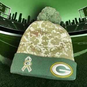 Green Bay Packers Salute to Service Knit Beanie Hat Cap Pom NFL New Era Football - Picture 1 of 13