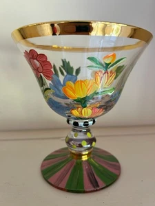 RARE Mackenzie Childs Flower Market Glass Footed Compote 5" H Hand Painted Gold - Picture 1 of 15