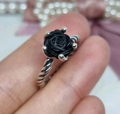 Anillo Pandora Rosa Ónix Negro Genuino Talla 56 💕 925 ALE   Foto 1 de 4