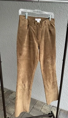 Pantalones de mujer de cuero genuino beige/tostado talla 4/S Foto 1 de 4