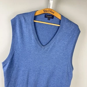 Brooks Brothers Supima Cotton Sweater Vest Mens XXL Blue Sleeveless V-Neck - Picture 1 of 5