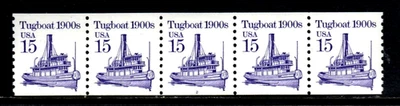 👀Stamps U.S.A. - 15 cent Tugboat 1900s Plate Numbered Coil Strip - Image 1 of 2
