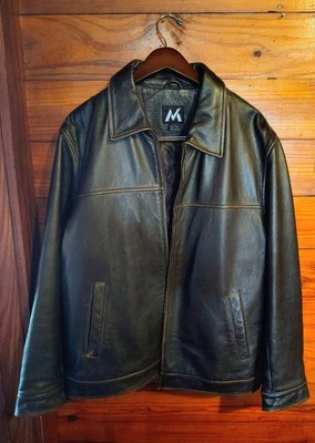 Chaqueta de cuero genuino de grado pesado marrón oscuro grande G-III Apparel para hombre Foto 1 de 4