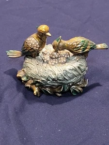 Vintage Schmuckschatulle Swarovski Schmuck Vögel auf einem Nest mit Kristall Eiern - Bild 1 von 9