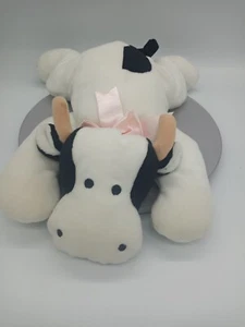 Cuscino Ty Beanie Buddy Pal Moo nero/bianco mucca rosa fiocco peluche animale senza etichetta - Foto 1 di 7