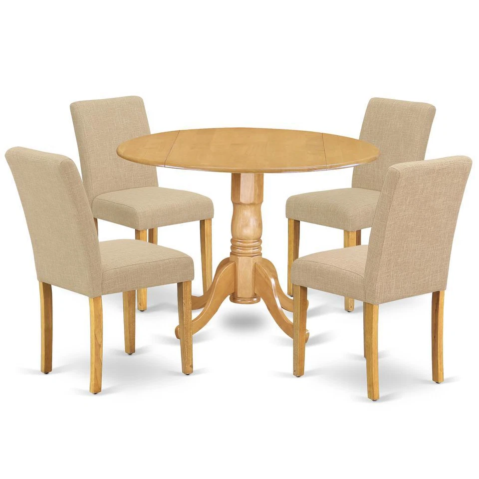 East West Furniture Dublin Wood 5-Piece Parson Dining Set In Oak DLAB5-OAK-04