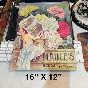 1900 MAULE'S SEEDS CATALOGUE WM. HENRY MAULE PHILADELPHIA PA TIN SIGN 16"X12" - Picture 1 of 4