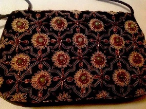 Jeweled Zari GEMS Clutch Sterling Silver Gold Thread India M Kane - Picture 1 of 2