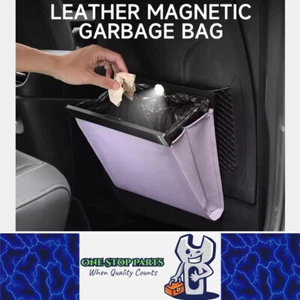 LED Magnetic Car Trash Bag Waterproof PU Leather Seat Hanging Car Garbage Can - Picture 1 of 8