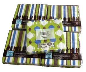 Paper Napkins Beverage GREEN/BLUE/BROWN 24x5 Fresh Decor 120 DOUBLE SIDED Lot - Picture 1 of 4