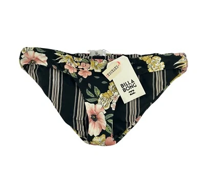 Parte inferior de bikini reversible BILLABONG talla S negro rosa tropical floral rayas blancas Foto 1 de 4