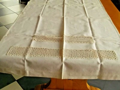 Rideau recent coton epais ecru avec incrustations dentelle crochet ( 131 x 78 ) - Photo 1/3