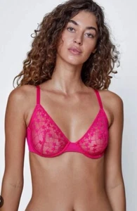 Skarlett Blue Infatuated underwire sz 34B sheer star lace neon pink - Picture 1 of 3