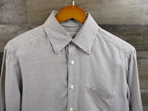 Ermenegildo Zegna Shirt Mens Medium Size 15 Gray Gingham Check Silk Blend Button - Picture 1 of 16