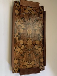 Mid Century Israel HAYADITH MOSAIC WOODEN SERVING TRAY 16x8 Inlay Vintage 60s - Picture 1 of 11